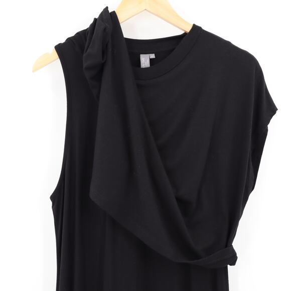 Sweaty Betty Mellow Midi Dress Sz M Black Asymmetrical Viscose Blend Minimalist - Picture 5 of 8